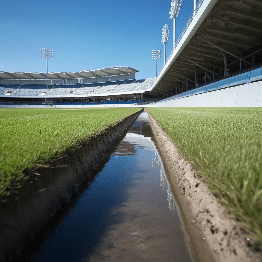 Cricket stadium water drain